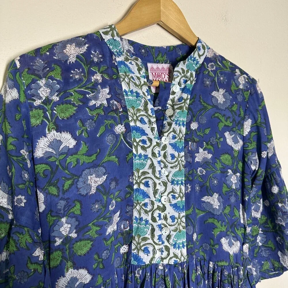 Mod's Mahal Split Neck Floral Midi Dress Womens Size XS Vintage Prairie Boho